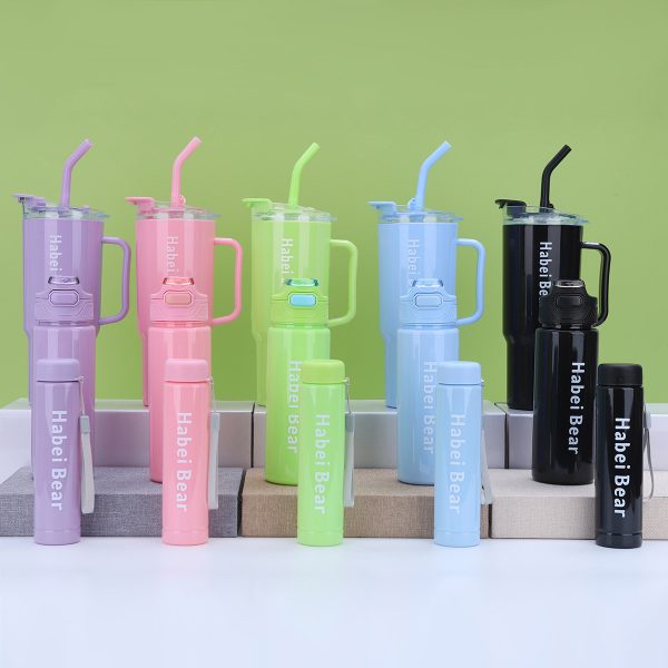 3pcs Bottle Set With Straw (random Color)