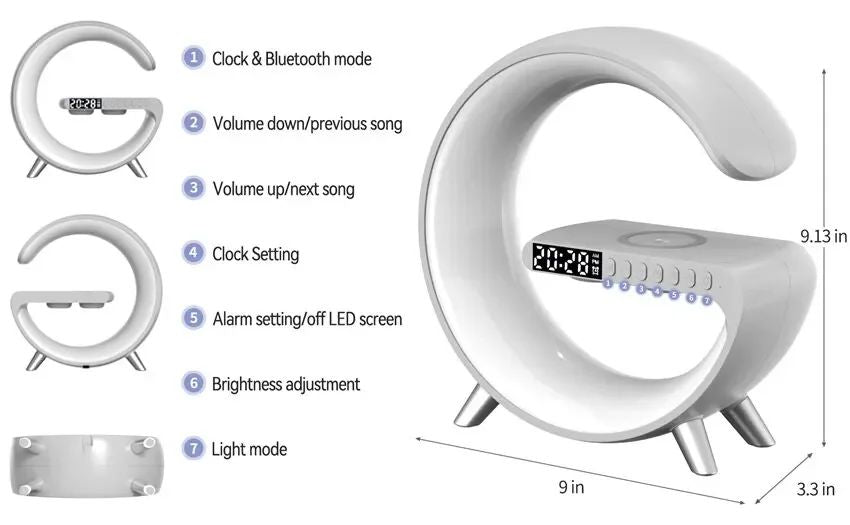 G63 Rgb Light Bluetooth Speaker With 10w Wireless Charging 4 In 1 Led Atmosphere Rgb Night Light Alarm Clock Desk Lamp Bluetooth Speaker Wireless Charging Modern