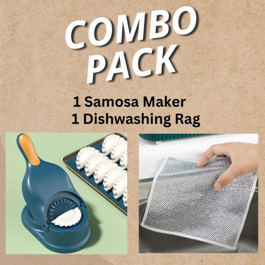 Combo Pack 2 In 1 Dumpling Maker + Dishwashing Rug | Best Samosa Maker & Metal Wire Dish Washing Rugs For Kitchen