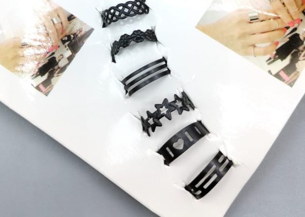 Pack Of 10 Adjustable Multiple Design Ring Set – Black