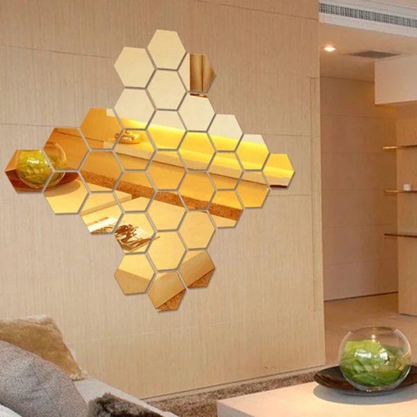 3d Acrylic Hexagon Simple Mirror-surface Geometric Diy Art Mural For Home Decoration Wall