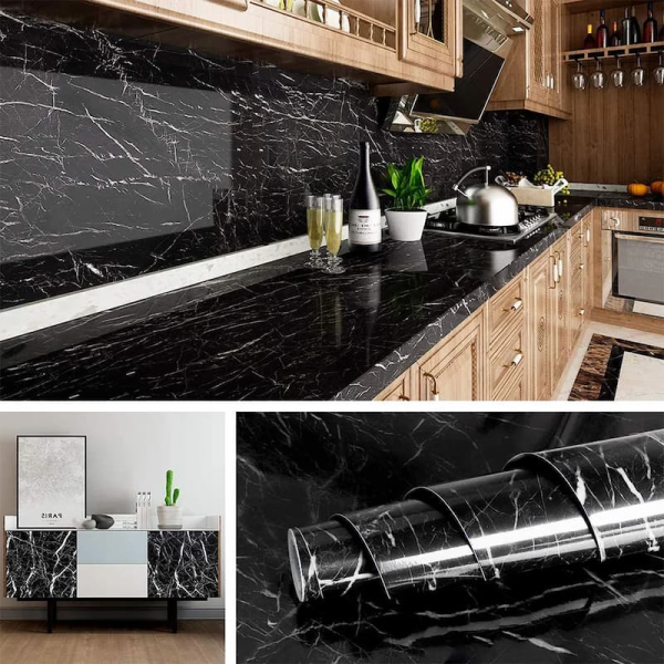 Self-adhesive Kitchen Marble Sheet- Waterproof Heat Resistant Sheet Wallpaper Black Sheet ( 60 X 200 Cm )