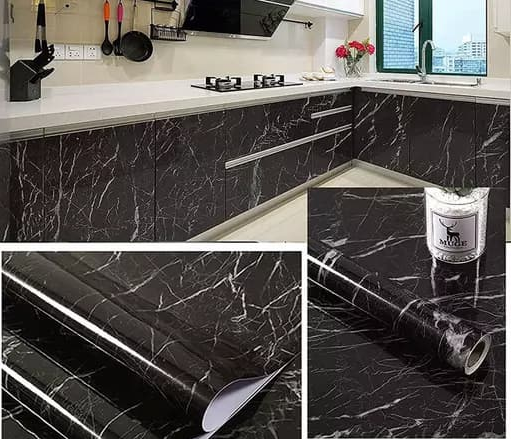 Self-adhesive Kitchen Marble Sheet- Waterproof Heat Resistant Sheet Wallpaper Black Sheet ( 60 X 200 Cm )