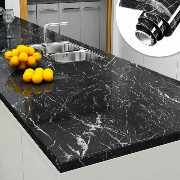 Self-adhesive Kitchen Marble Sheet- Waterproof Heat Resistant Sheet Wallpaper Black Sheet ( 60 X 200 Cm )